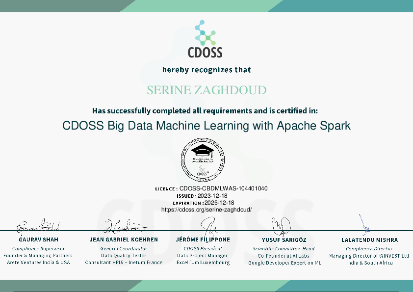 Certificate for Serine zaghdoud