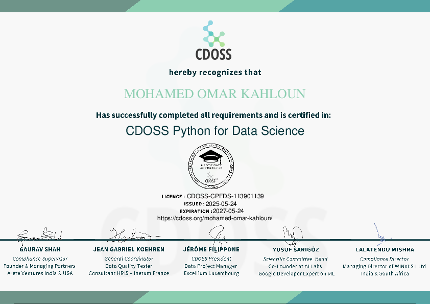 Certificate for Mohamed omar Kahloun