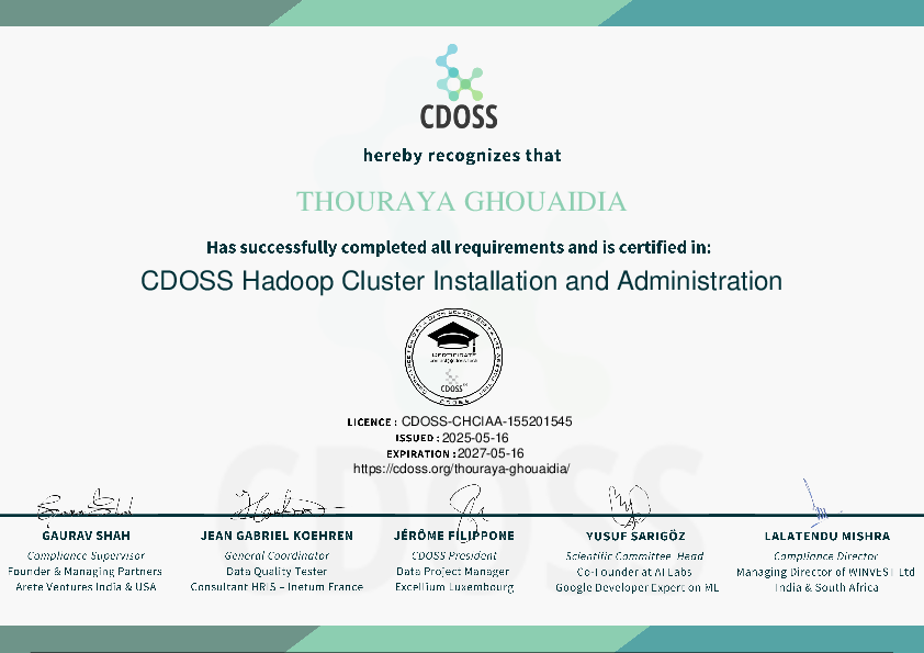 Certificate for Thouraya Ghouaidia