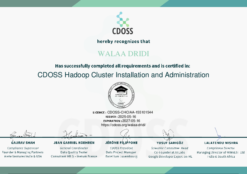 Certificate for Walaa Dridi