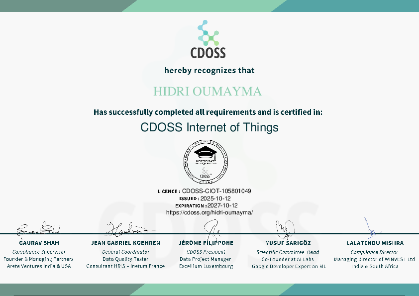 Certificate for HIDRI Oumayma 