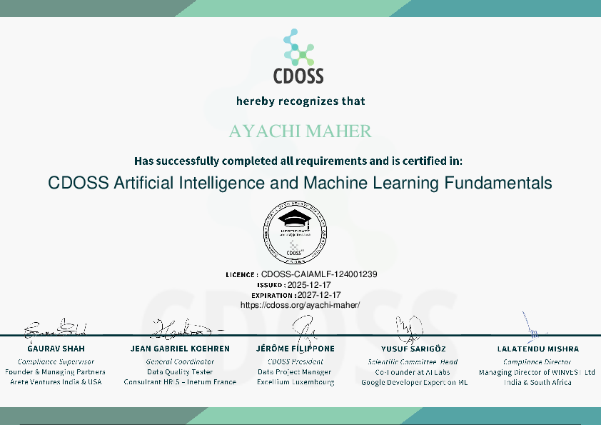 Certificate for Ayachi Maher