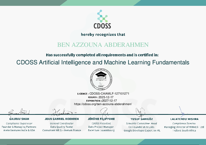 Certificate for Ben Azzouna Abderahmen