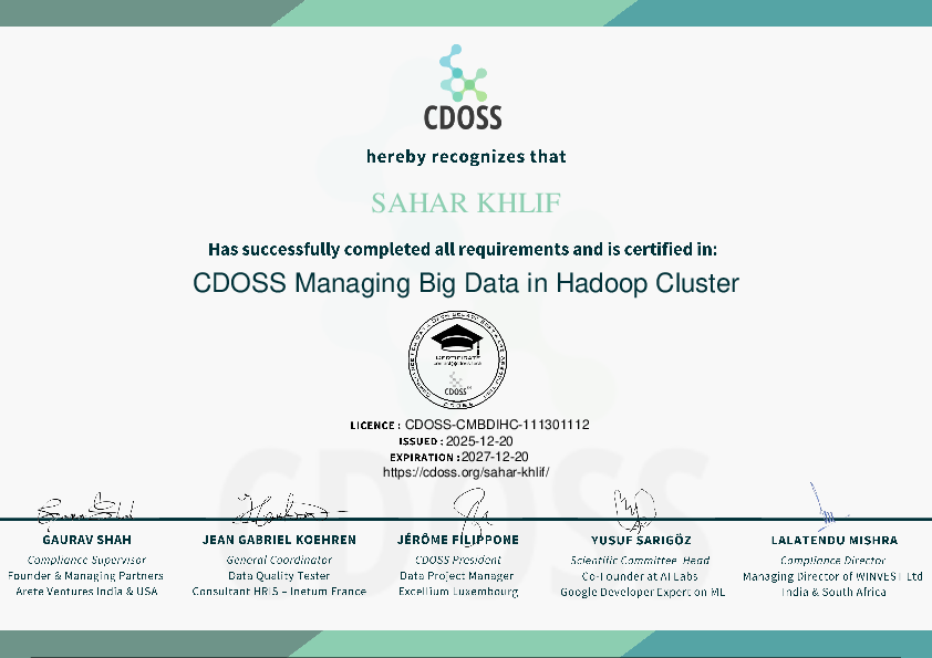 Certificate for sahar khlif